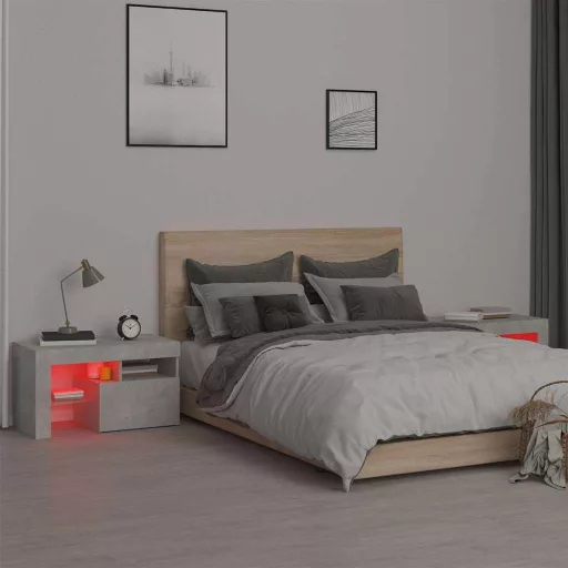 2 db betonszürke LED-lámpás éjjeliszekrény 70x36,5x40 cm