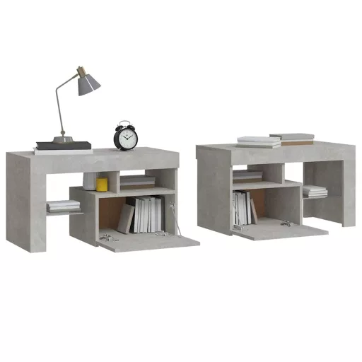 2 db betonszürke LED-lámpás éjjeliszekrény 70x36,5x40 cm