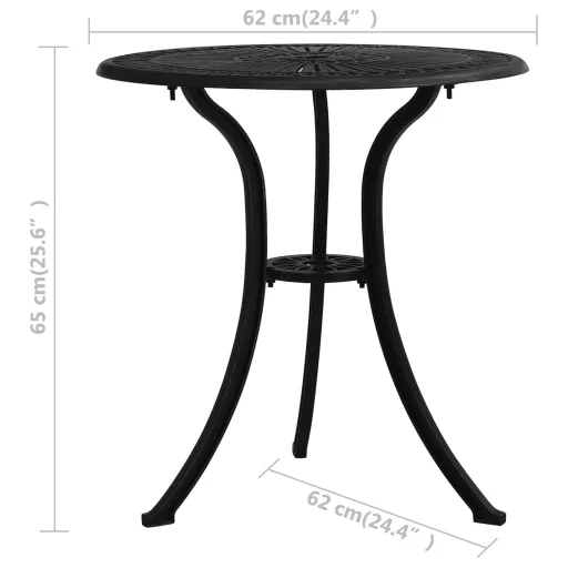Fekete öntött alumínium kerti asztal 62 x 62 x 65 cm