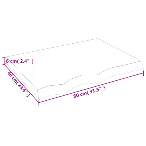 Világosbarna kezelt tömör tölgyfa asztallap 80x60x(2-6) cm
