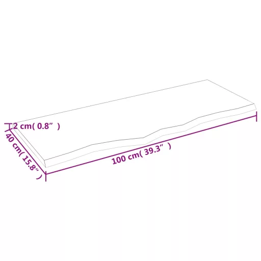 Világosbarna kezelt tömör tölgyfa asztallap 100 x 40 x 2 cm