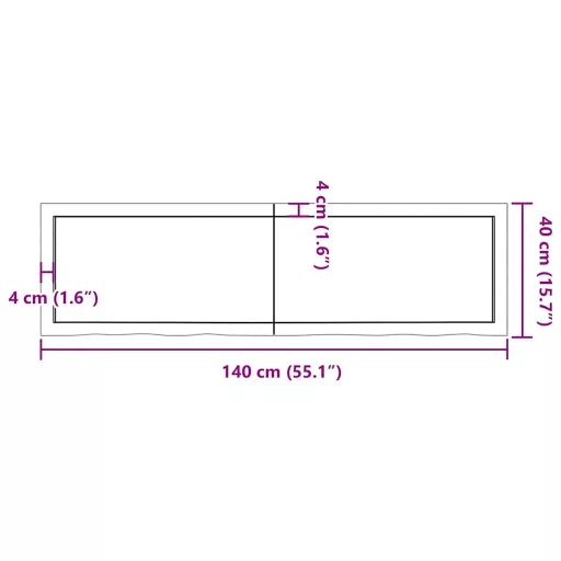 Világosbarna kezelt tömör tölgyfa asztallap 140x40x(2-4) cm