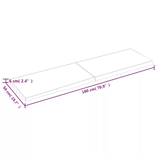 Világosbarna kezelt tömör tölgyfa asztallap 180x50x(2-6) cm