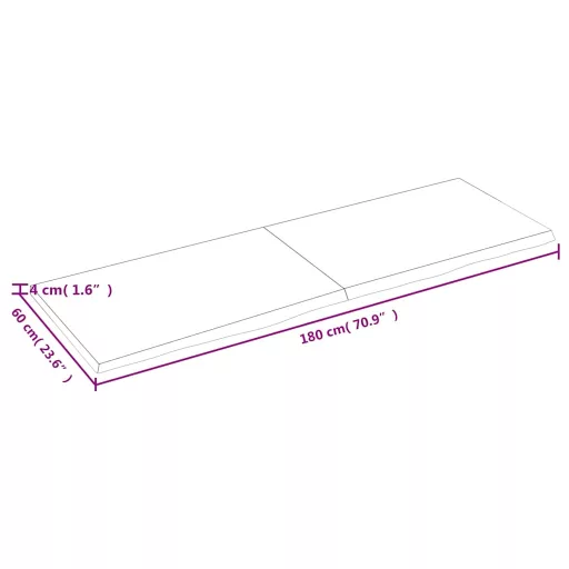 Világosbarna kezelt tömör tölgyfa asztallap 180x60x(2-4) cm