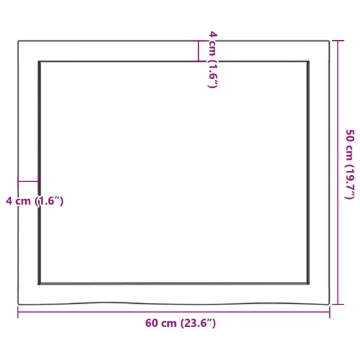Sötétbarna kezelt tömör tölgyfa asztallap 60x50x(2-4) cm