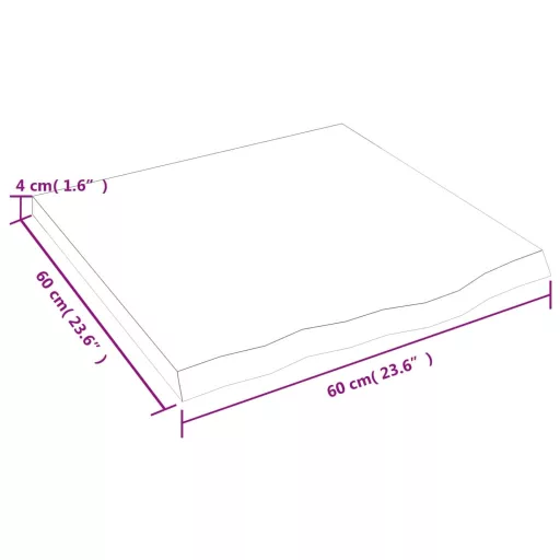 Sötétbarna kezelt tömör tölgyfa asztallap 60x60x(2-4) cm
