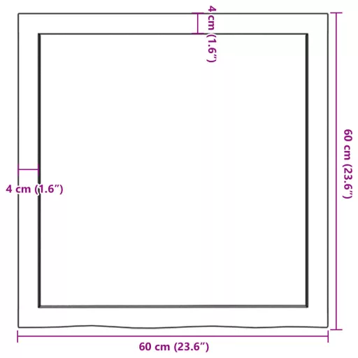 Sötétbarna kezelt tömör tölgyfa asztallap 60x60x(2-4) cm