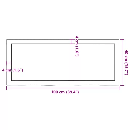 Sötétbarna kezelt tömör tölgyfa asztallap 100x40x(2-6) cm