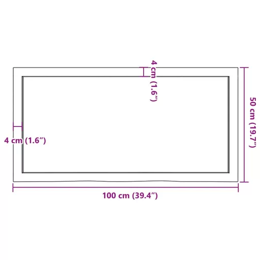 Sötétbarna kezelt tömör tölgyfa asztallap 100x50x(2-4) cm