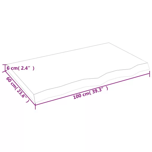 Sötétbarna kezelt tömör tölgyfa asztallap 100x60x(2-6) cm