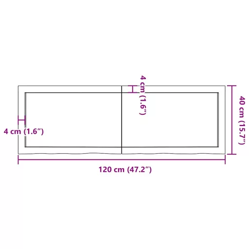 Sötétbarna kezelt tömör tölgyfa asztallap 120x40x(2-6) cm