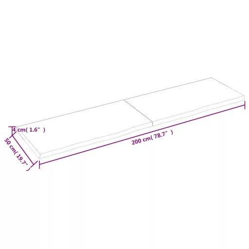 Sötétbarna kezelt tömör tölgyfa asztallap 200x50x(2-4) cm