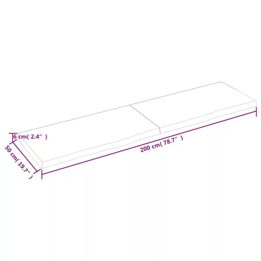 Sötétbarna kezelt tömör tölgyfa asztallap 200x50x(2-6) cm