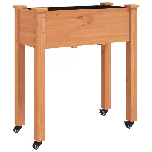 Barna tömör fenyőfa kerekes ültetőláda béléssel 71 x 37 x 80 cm