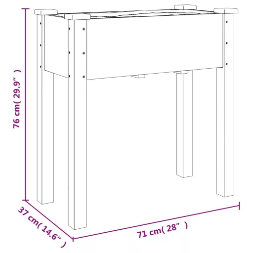 Barna tömör fenyőfa kerekes ültetőláda béléssel 71 x 37 x 80 cm