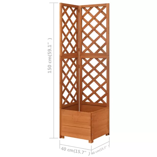 Tömör fenyőfa rácsos sarok-ültetőláda 40 x 40 x 150 cm