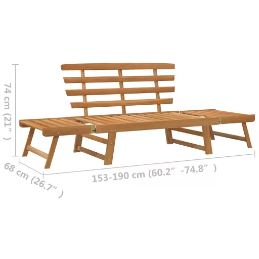 2 az 1-ben tömör akácfa kerti pad 190 cm