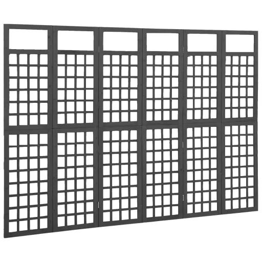 6 paneles fekete fenyőfa térelválasztó/lugasrács 242,5 x 180 cm