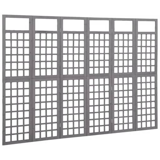 6 paneles szürke fenyőfa térelválasztó/lugasrács 242,5 x 180 cm