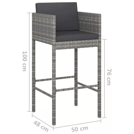 2 db szürke polyrattan bárszék párnával