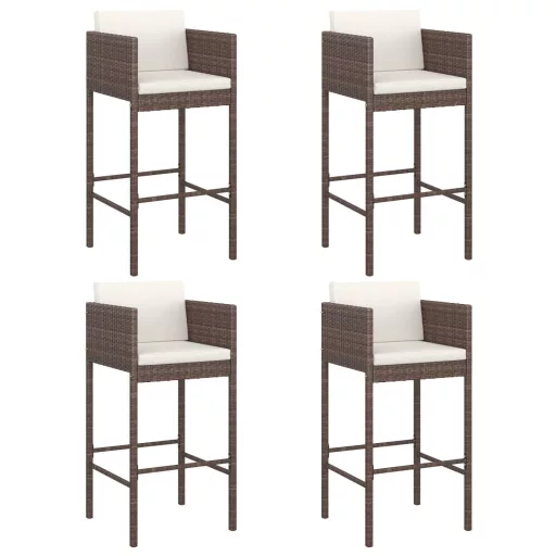 4 db barna polyrattan bárszék párnákkal