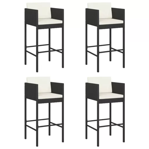 4 db fekete polyrattan bárszék párnával