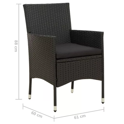 4 db fekete polyrattan kerti szék párnával