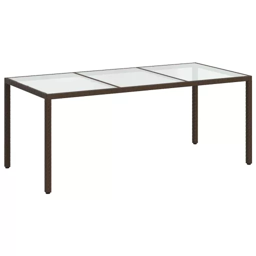Barna polyrattan és edzett üveg kerti asztal 190 x 90 x 75 cm
