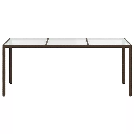 Barna polyrattan és edzett üveg kerti asztal 190 x 90 x 75 cm