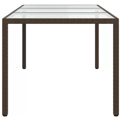 Barna polyrattan és edzett üveg kerti asztal 190 x 90 x 75 cm