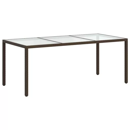 Barna polyrattan és edzett üveg kerti asztal 190 x 90 x 75 cm