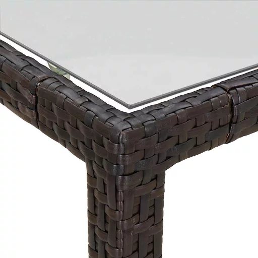 Barna polyrattan és edzett üveg kerti asztal 190 x 90 x 75 cm
