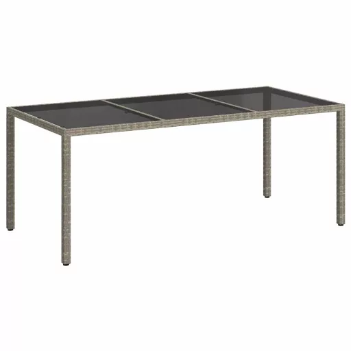 Szürke polyrattan és edzett üveg kerti asztal 190 x 90 x 75 cm