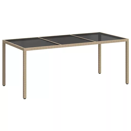 Bézs szürke polyrattan és edzett üveg kerti asztal 190x90x75 cm