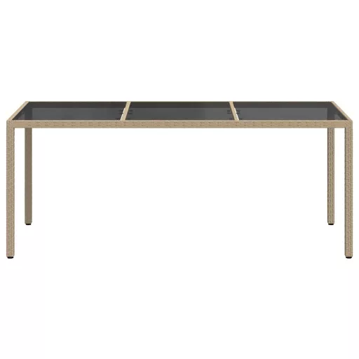Bézs szürke polyrattan és edzett üveg kerti asztal 190x90x75 cm