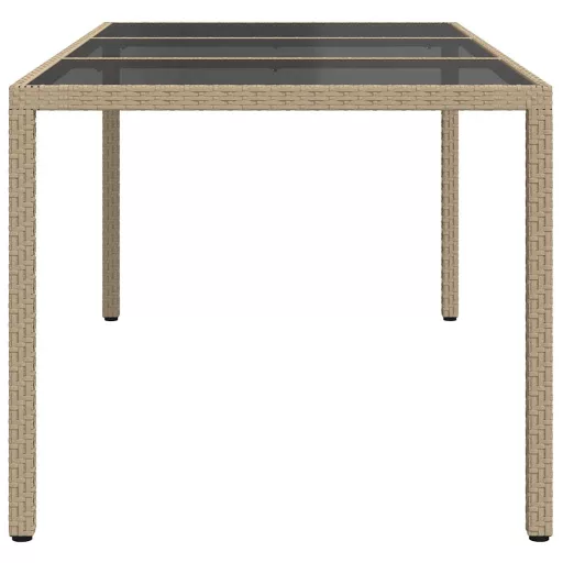 Bézs szürke polyrattan és edzett üveg kerti asztal 190x90x75 cm