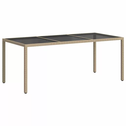 Bézs szürke polyrattan és edzett üveg kerti asztal 190x90x75 cm