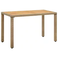   Bézs polyrattan és tömör akácfa kerti asztal 123 x 60 x 74 cm