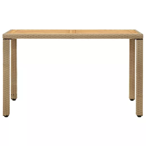 Bézs polyrattan és tömör akácfa kerti asztal 123 x 60 x 74 cm