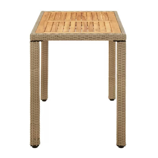 Bézs polyrattan és tömör akácfa kerti asztal 123 x 60 x 74 cm