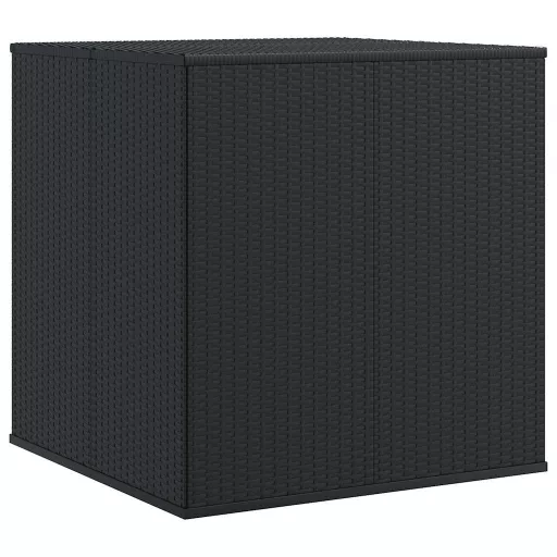 Fekete polyrattan kerti párnatartó doboz 100 x 97,5 x 104 cm