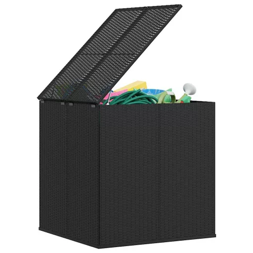 Fekete polyrattan kerti párnatartó doboz 100 x 97,5 x 104 cm
