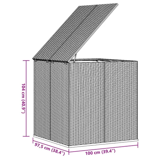 Fekete polyrattan kerti párnatartó doboz 100 x 97,5 x 104 cm