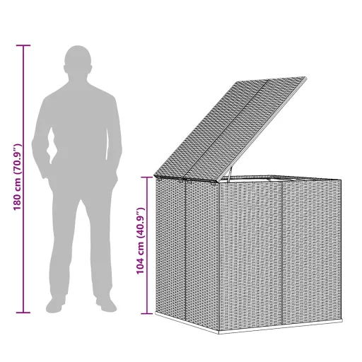 Szürke polyrattan kerti párnatartó doboz 100 x 97,5 x 104 cm