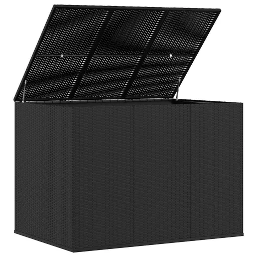 Fekete polyrattan kerti párnatartó doboz 145 x 100 x 103 cm