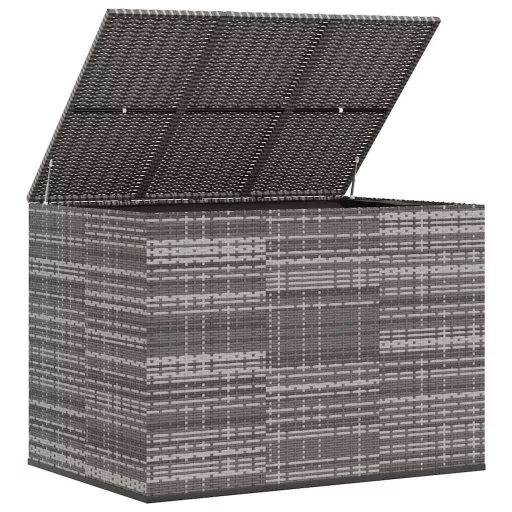 Szürke polyrattan kerti párnatartó doboz 145 x 100 x 103 cm