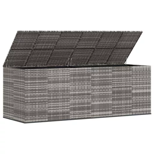 Szürke polyrattan kerti párnatartó doboz 291 x 100,5 x 104 cm