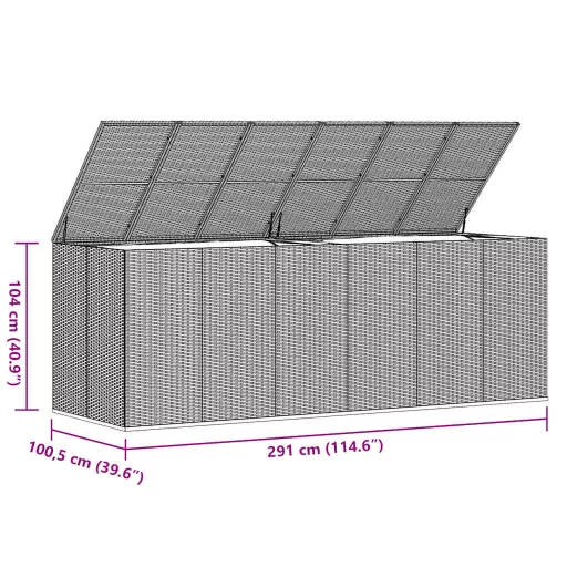 Szürke polyrattan kerti párnatartó doboz 291 x 100,5 x 104 cm