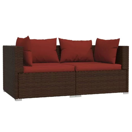 3 részes barna polyrattan kerti bútorszett párnákkal