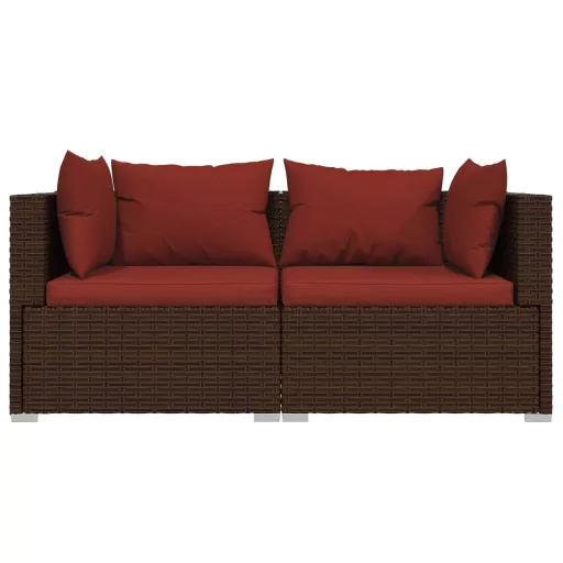 3 részes barna polyrattan kerti bútorszett párnákkal